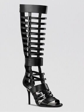 Michael Kors Black Strappy Knee-High Stiletto Sandal Boots